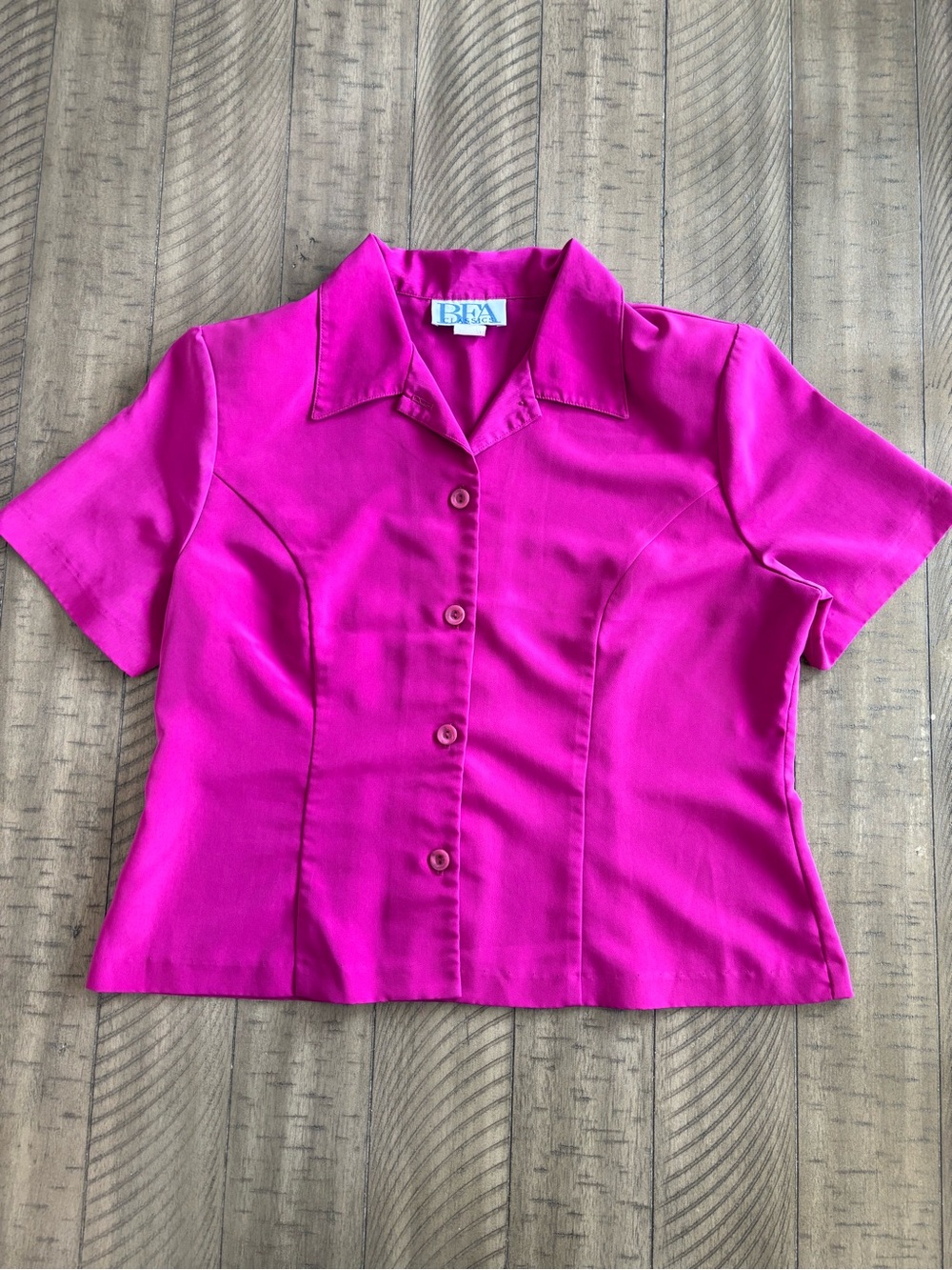 BFA ClassicsShort-Sleeve Button Front Blouse in Fuchsia